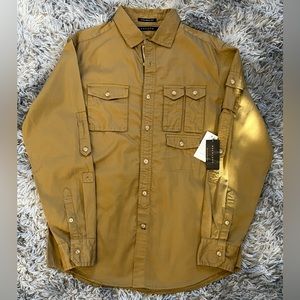 Sean John Mens Button Up Tailored Fit Long Sleeve Dull Gold Medium